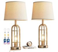 QJRGUY Fusión de Farmhouse e Industrial: 2 Set de Lámparas de Mesa, Luz para Dormitorio o Escritorio, Perfecta para Salón, Dormitorio, Oficina (Madera)