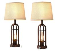 QJRGUY Fusión de Farmhouse e Industrial: 2 Set de Lámparas de Mesa, Luz para Dormitorio o Escritorio, Perfecta para Salón, Dormitorio, Oficina (Madera)