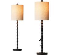 QJRGUY Table Lamp Set of 2 with Metal Base Textured Linen Shade Dining and Entryway Suitable for Living Room, Dormitory, Office,(Matte Black)