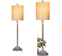 QJRGUY Table Lamp Set of 2 with Metal Base Textured Linen Shade Dining and Entryway Suitable for Living Room, Dormitory, Office,(Grey)