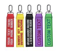 QJS PATCH Personalised Embroidered Keyring - Custom Name/Number Tag, Double-Sided Text Keychain for Luggage, Backpacks, Cars, Motorcycles & Giftss for for Couples, Families, Friends (Black keyring)