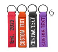 QJS PATCH Personalised Embroidered Keyring - Custom Name/Number Tag, Double-Sided Text Keychain for Luggage, Backpacks, Cars, Motorcycles & Giftss for for Couples, Families, Friends (Rings Clip)