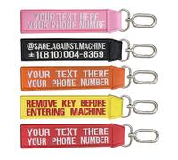 QJS PATCH Personalised Embroidered Keyring - Custom Name/Number Tag, Double-Sided Text Keychain for Luggage, Backpacks, Cars, Motorcycles & Giftss for for Couples, Families, Friends (Silver keyring)