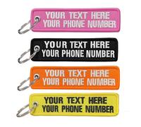 QJS PATCH Personalised Keychain, Custom Text/Name Key Ring, Embroidered Key Tag for Motorcycle, Luggage, Scooter, Car, Backpacks - Custom Gift Keychain for Men and Women (Large keychain -2 lines)