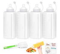 qjuwhua 1000ml Plastic Sauce Bottle Squeeze Bottles with Nozzles 4Pieces | Square Food Grade Squirty Condiment Bottle with Brush and Label for Sauces Ketchup Olive Oil Salad Dispenser