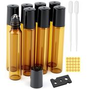 qjuwhua 10ml Essential Oil Roller on Bottles 8 Pcs Amber Glass Roller Ball Bottle Empty Roll on Bottles with Stainless Steel Roller Ball for Essential Oils Fragrance Aromatherapy Perfumes Massage