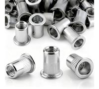 qjuwhua 120 Pieces M6 Rivet Nuts M6 x 15mm Threaded Insert Nutserts Flat Head Threaded Rivnut Carbon Steel Silver for Industrial Furniture Products