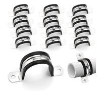 qjuwhua 15 PCS Pipe Clamp Ø 30mm 304 Stainless Steel Saddle Clips with Rubber Two Hole Tube Pipe Strap Clamps U Shape Brackets for Fixing Installing Pipe Wire Cord Cables