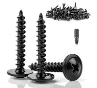 qjuwhua 180 Pcs Wafer Head Self Tapping Screws M4.2x25mm Black Flat Pan Head Wood Screws Galvanised Modified Truss Head Self Drilling Screw Round Phillips Drive for Plastic Metal Pasterboard Wood