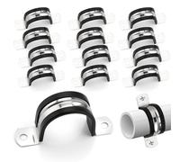 qjuwhua 20 PCS Pipe Clamp Ø 20mm 304 Stainless Steel Saddle Clips with Rubber Two Hole Tube Pipe Strap Clamps U Shape Brackets for Fixing Installing Pipe Wire Cord Cables