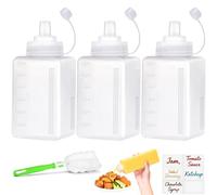 qjuwhua 3 Pieces Plastic Squeeze Bottles with Nozzles 600ml Square Sauce Bottle Squirty Condiment Bottle with Label and Brush for Sauces Ketchup Olive Oil Salad Dispenser