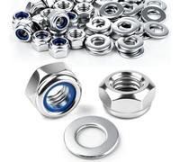 qjuwhua 60PCS M3 Nylock Nuts and 60PCS Washers Blue Nylon Insert DIN 985 | Self-Locking 3mm Nut Carbon Steel Sheet Zinc Silver for Bolts Screws Motorcycle Bicycle Solar Panels Furniture Assembly