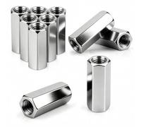qjuwhua M10 x 25 mm Long Hex Coupling Nut Zinc Plated Steel Female Threaded Bar Rod Nuts Studding Connector Fasteners Hexagonal Deep Nut Silver For Home Office Workshop Industrial Constructor 10 Pcs