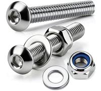 qjuwhua M8 x 25mm Button Head Bolts with Nyloc Nuts and Washers Pack of 10 Fully Threaded Socket 8mm A2 Stainless Steel Bolts and Nuts for Machine Fastener Silver