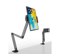 QJYKIONE 360° Adjustable Tablet Stand Holder with Arm, Foldable Aluminum Alloy Monitor & Phone Mount for Desk, Compatible with iPad 10-13, Samsung Tabs, 15.6" Portable Screens