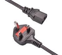 QK UK Kettle Lead 1.8M Power Cable 0.5M, 1M, 3M, 5M 3-Pin Mains 90 Degree Power Lead for TV, PC, Plug, Printer, Power Cord, Monitor Displays and output devices