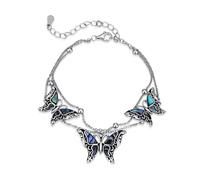 QKABTI Abalone Butterfly Bracelet for Women 925 Sterling Silver Adjustable Chain Handmade Boho Animal Jewelry Gift for Her