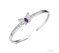 QKABTI Delicate Butterfly Bracelet with Cubic Zirconia 925 Sterling Silver Adjustable Natural Gemstone Bangle Vintage Boho Jewelry Gift for Her, 7, Amethyst