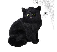 Qkbuza Black Cat Figurine - Realistic Plush Cat Figurine for Halloween Party - Cute House Decoration for Parties, House Hantee, Evening, Photo Seance, Interior, Outdoor, Kitchen, Fireplace