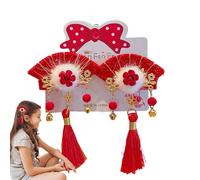 Qkbuza Chinese New Year Hair Accessories - Chinese Style Hair Clip Red Hairy Bows With Tassels | Chinese Hair Clip, Happy New Year Hair Accessories For Birthdays, Celebrations