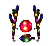Qkbuza Christmas Car Reindeer Antlers And Red Nose Set Car Reindeer Antlers Christmas Car Reindeer Decoration With LED Light Light Up Christmas Reindeer Antlers Car Kit For Car Decor
