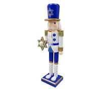 Qkbuza Christmas Nutcracker, Hanukkah Wooden Nutcracker Figures Soldier, White and Blue Table Desktop Doll Ornament for Fireplace Window Tabletop Kitchen Cabinet Countertop Counter
