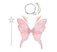 Qkbuza Fairy Wings Costume for Women | Butterfly Costume Wings for Halloween | Elastic Dress up Accessories with Flower Headband for Adults Girls Girlfriend Kids Sisters