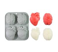 Qkbuza Halloween Silicone Molds - Heart and Brain Shaped Silicone Molds Baking Mold,Chocolate Mold Resin Aromatherapy 4 Cavity