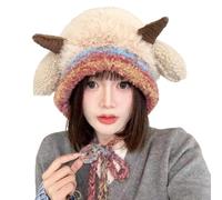 Qkbuza Hat with Movable Ears, Soft Stretch Fit Headwear, Sheep Ears, Plush Animal Hat, Stretchy Fit for Commuting, School, Travel, Cycling, Photography, Girls, Women, Teenagers