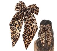 Qkbuza Leopard Print Hair Bows for Women | Large Hair Bowknot Clip Barrettes - Satin Bow Ribbon Hair Clips for Curls, Thick, Fine, Straight Hair