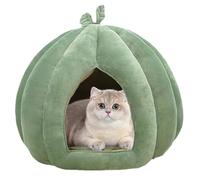 Qkbuza Pumpkin Cat House 45x45x40cm Flannel Hooded Cat House Enclosed Foldable Thickened Pet Bed Halloween Cats Cave Beds And Sofa For Home Indoor Kittens Small Dogs Winter