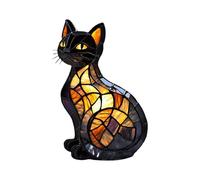 Qkbuza Stained Glass Lamp Resin Stained Glass Cat Table Lamp 17 X 10 X 10 Cm Cute Black Cat Led Bedside Lamps Sculpture Spooky Domestic Themed Art Lights for Home Bedroom Halloween Decoration