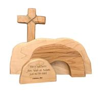 Qkbuza The Empty Tomb Easter Scene - Wooden Resurrection Scene Tiered Tray Kit - Jesus Sign Tiered Decorations, Handcrafted Religious Nativity Catholic Sign For Spring Christian Decor