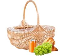 Qkbuza Wicker Picnic Basket with Handle Type | Empty Wicker Storage Basket,Large Hamper for School Event Camping Beach Garden Parties Backyard Gathering Outdoor Wedding