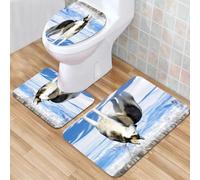 QKBVRHA 3 Piece Non-Slip Bath Mat Set,Luxury Thick Microfiber Shaggy Bathroom Rugs,Alaskan Malamute, close-up of the decorated Malamute sng face,Machine Washable Quick Dry Rugs,Absorbent