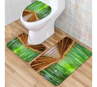 QKBVRHA 3 Piece Non-Slip Bath Mat Set,Luxury Thick Microfiber Shaggy Bathroom Rugs,Bamboo forest, green, fresh, emerald green among the trees, sunlight, ligh,Machine Washable Quick Dry Rugs,Absorbent
