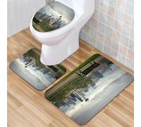 QKBVRHA 3 Piece Non-Slip Bath Mat Set,Luxury Thick Microfiber Shaggy Bathroom Rugs,Bench in The Park on a Dark Mysterious Night Scary Forest Horror Theme Hab,Machine Washable Quick Dry Rugs,Absorbent