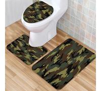 QKBVRHA 3 Piece Non-Slip Bath Mat Set,Luxury Thick Microfiber Shaggy Bathroom Rugs,Camouflage, Classic Germany Camouflage Pattern Forest Jungle Colors,Machine Washable Quick Dry Rugs,Absorbent