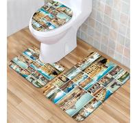 QKBVRHA 3 Piece Non-Slip Bath Mat Set,Luxury Thick Microfiber Shaggy Bathroom Rugs,Collage of Rome landmarks, urban graffiti of the Colosseum and statues,Machine Washable Quick Dry Rugs,Absorbent