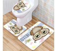 QKBVRHA 3 Piece Non-Slip Bath Mat Set,Luxury Thick Microfiber Shaggy Bathroom Rugs,Cute cartoon penguin wearing nightcap, cute penguin ready to fall asleep,Machine Washable Quick Dry Rugs,Absorbent