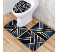 QKBVRHA 3 Piece Non-Slip Bath Mat Set,Luxury Thick Microfiber Shaggy Bathroom Rugs,epoxy painting resin art modern art unusual texture blue white gold stripe,Machine Washable Quick Dry Rugs,Absorbent