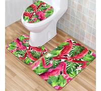 QKBVRHA 3 Piece Non-Slip Bath Mat Set,Luxury Thick Microfiber Shaggy Bathroom Rugs,Flamingo, flamingos, pattern, vacation, jungle, hawaii, wildlife, illustra,Machine Washable Quick Dry Rugs,Absorbent