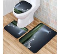 QKBVRHA 3 Piece Non-Slip Bath Mat Set,Luxury Thick Microfiber Shaggy Bathroom Rugs,Foliage Jungle Misty Mountains and Mossy Rocks View,Teal Purple Yell,Machine Washable Quick Dry Rugs,Absorbent