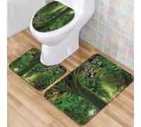 QKBVRHA 3 Piece Non-Slip Bath Mat Set,Luxury Thick Microfiber Shaggy Bathroom Rugs,Forest, stream Cascade in tropical forest among trees jungle forest serene,Machine Washable Quick Dry Rugs,Absorbent