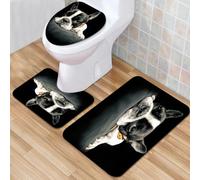 QKBVRHA 3 Piece Non-Slip Bath Mat Set,Luxury Thick Microfiber Shaggy Bathroom Rugs,French bulldog. Original watercolor illustration of a dog.,Machine Washable Quick Dry Rugs,Absorbent