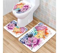 QKBVRHA 3 Piece Non-Slip Bath Mat Set,Luxury Thick Microfiber Shaggy Bathroom Rugs,Funny, French Bulldog with i Cocktail ready for fes,Machine Washable Quick Dry Rugs,Absorbent