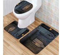 QKBVRHA 3 Piece Non-Slip Bath Mat Set,Luxury Thick Microfiber Shaggy Bathroom Rugs,Gothic Set,Pentagram Symbol in Candlelight Red s in Mystical Medieval Ch,Machine Washable Quick Dry Rugs,Absorbent