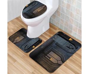 QKBVRHA 3 Piece Non-Slip Bath Mat Set,Luxury Thick Microfiber Shaggy Bathroom Rugs,Gothic Set,Pentagram Symbol in Candlelight Red s in Mystical Medieval Ch,Machine Washable Quick Dry Rugs,Absorbent