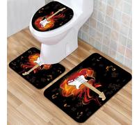 QKBVRHA 3 Piece Non-Slip Bath Mat Set,Luxury Thick Microfiber Shaggy Bathroom Rugs,Guitar, Sound box on the theme of the sketch on the theme of rock music an,Machine Washable Quick Dry Rugs,Absorbent