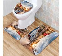 QKBVRHA 3 Piece Non-Slip Bath Mat Set,Luxury Thick Microfiber Shaggy Bathroom Rugs,Harbor Stripe, Maritime Anchor Figure on Pastel l Lines Ocean Design, Viol,Machine Washable Quick Dry Rugs,Absorbent
